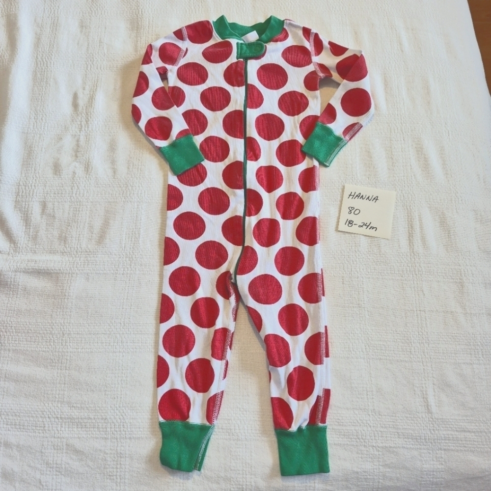 Hanna Andersson girls size 80 or 18-24 months white red dots green trim pajama